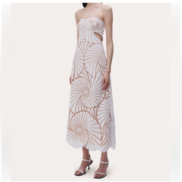 SIMKHAI
Jamie Fossil Guipure Combo Midi Dress in white -  NWT - size 6 - Picture 9 of 12
